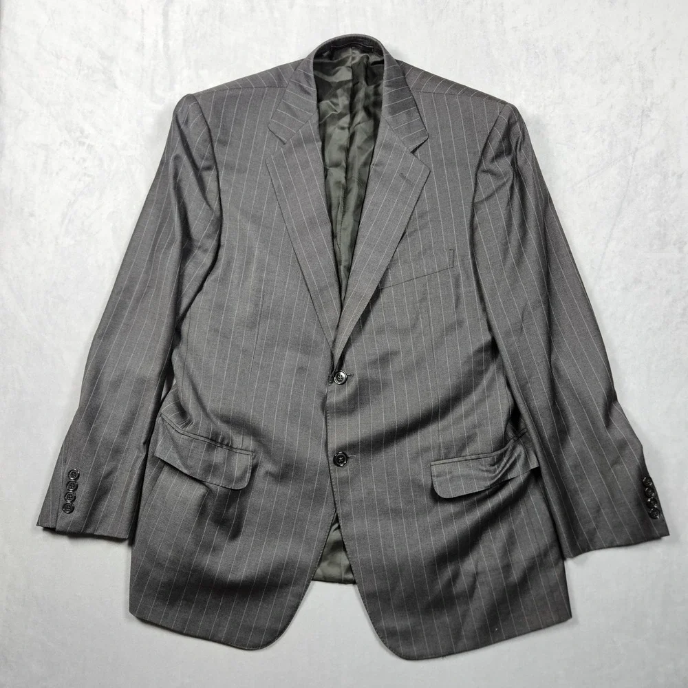 Ermenegildo Zegna Blazer‎ Mens 46R Grey Pinstripe Trofeo Wool Two Button Jacket
